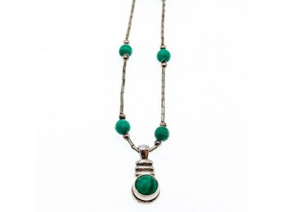 Vintage 925 Sterling Silver Malachite Necklace