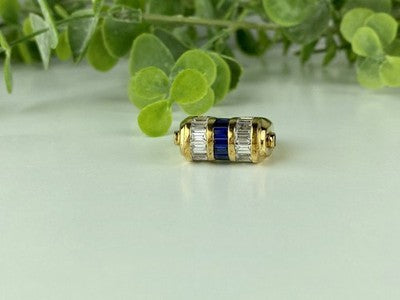 925 Sterling Silver Gold Plated Sapphires & CZ Ring Size 7