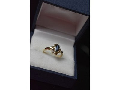 10K Yellow Gold Blue Topaz & Diamonds Ring Size 8