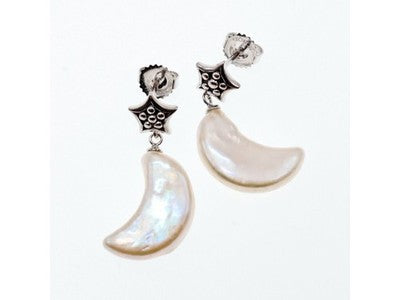 925 Sterling Silver Mother OF Pearl "Moon & Stars" Earrings
