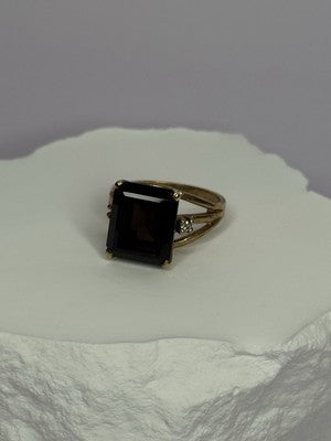 10K Yellow Gold Brown Tourmaline & Diamonds Ring Size 6