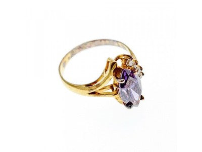 925 Sterling Silver Gold Plated Amethyst & CZ Ring Size 7