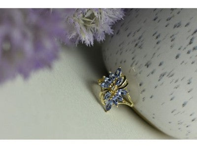 14K Yellow Gold Tanzanite & Diamond Ring Size 10