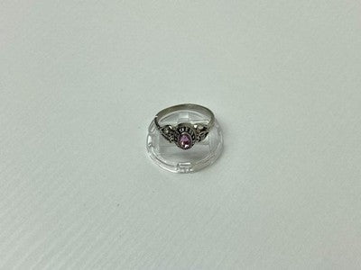 925 Sterling Silver Pink Topaz & Goshenite Ring Size 9.5