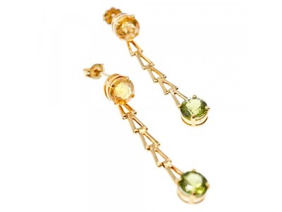 14K Yellow Gold Heliodor & Tsavorite Earrings