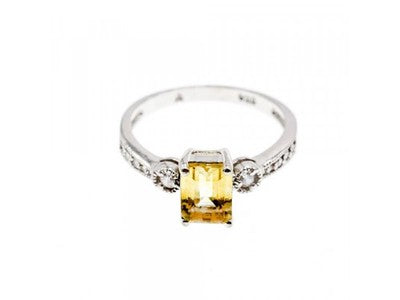925 Sterling Silver Yellow Tourmaline & CZ Ring Size 8.5
