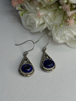 Vintage 925 Sterling Silver Sodalite Earrings Length 1.60 Inch