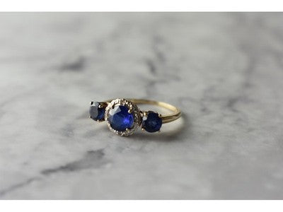 10K Yellow Gold London Blue Topaz & Diamonds Ring Size 6.5