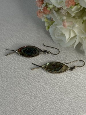 925 Sterling Silver Abalone Fish Earrings Length 2 Inch