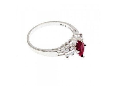 925 Sterling Silver Rubellite & CZ Ring Size 9
