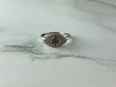 925 Sterling Silver Red Spinel, Tanzanite & Goshenite Ring Size 8.5