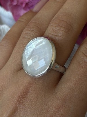 925 Sterling Silver Abalone Ring Size 10