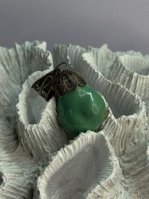 Vintage 925 Sterling Silver Malachite Pendant Length 2 Inch