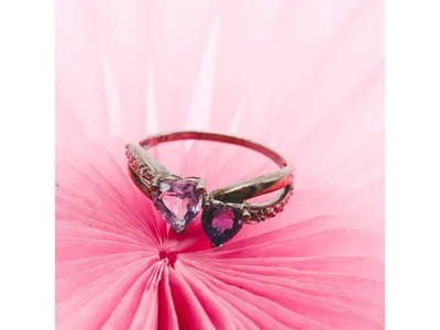 925 Sterling Silver Iolite & Tanzanite "Hearts" Ring Size 11.75