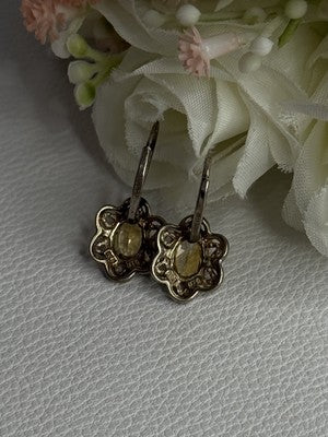925 Sterling Silver Citrine Flower Earrings Length 1 Inch