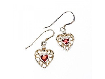 925 Sterling Silver Garnet "Hearts" Earrings