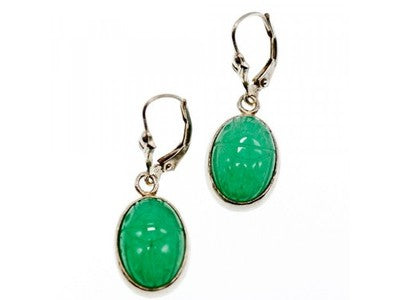 925 Sterling Silver Green Nephrite Earrings
