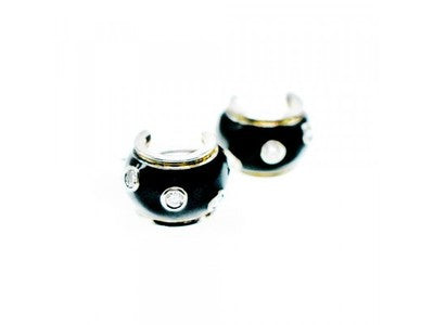 925 Sterling Silver Black Enamel & CZ Earrings