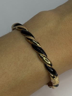 Bangle 925 Sterling Silver Gold Plated Onyx Bracelet