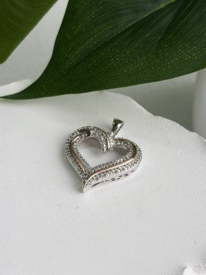 925 Sterling Silver & Gold Plated Diamond Heart Pendant