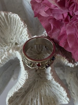 925 Sterling Silver Multi Color Spinel Ring Size 7
