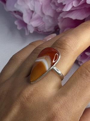 925 Sterling Silver Agate Ring Size 7.5
