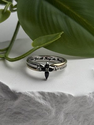 925 Sterling Silver Sapphire & Diamond Cross Ring Size 8.5