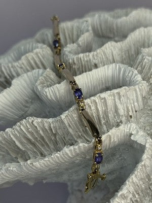 14K Yellow Gold Tanzanite & Diamond Bracelet Length 7.5 Inch