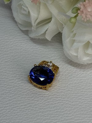 925 Sterling Silver Gold Plated Sapphire & Beryl Pendant Length 0.65 Inch