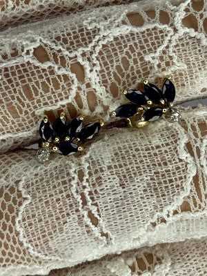 14K Yellow Gold Sapphire & Diamond Dream Earrings Length 0.4 Inch