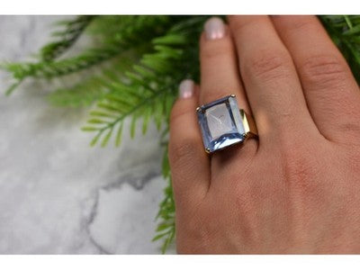 925 Sterling Silver Gold Plated Iolite Ring Size 6.5