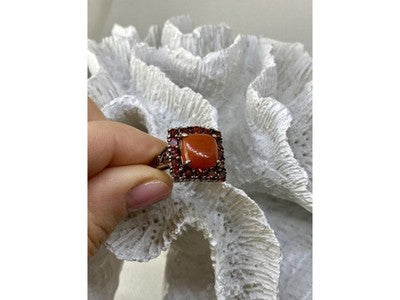 925 Sterling Silver Amber & Garnet Ring Size 8.5