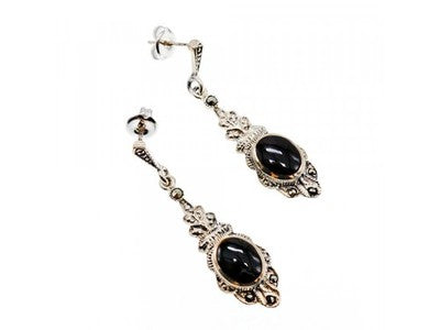 Vintage 925 Sterling Silver Onyx & Marcasites Earrings