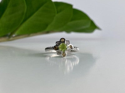 925 Sterling Silver Peridot, Citrine & White Sapphire Ring Size 7