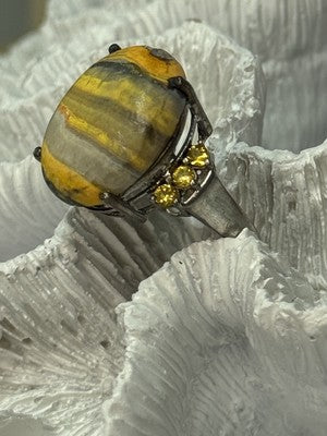 925 Sterling Silver Yashma & Citrine Ring Size 8