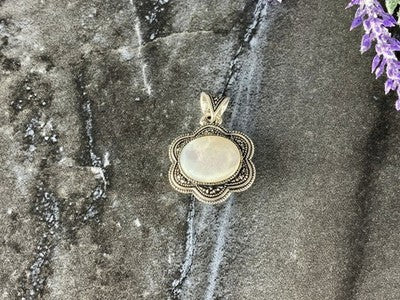 925 Sterling Silver Mother Of Pearl & Marcasites Pendant