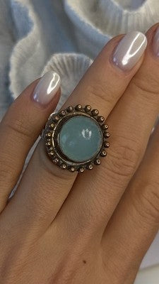 Vintage 925 Sterling Silver Sky Blue Chalcedony Ring Size 5.5