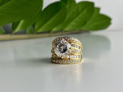 925 Sterling Silver Gold Plated CZ Ring Size 6.5