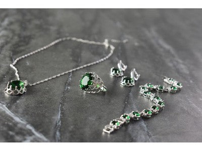 925 Sterling Silver Green CZ "Imitation Emerald" Set