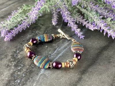 925 Sterling Silver Multicolor Jasper Bracelet Size 7.5 IN