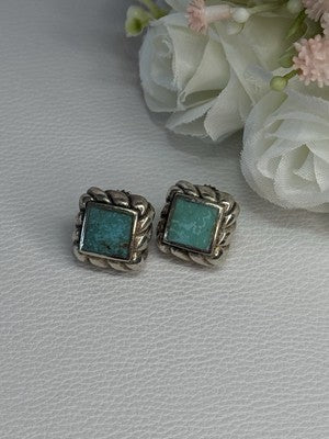 Vintage 925 Sterling Silver Turquoise Earrings Length 0.60 Inch