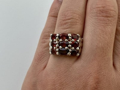 925 Sterling Silver Almandine Ring Size 8