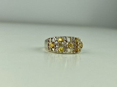 925 Sterling Silver Citrine & Quartz Ring Size 8.5
