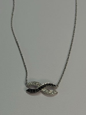 14K WHITE GOLD BLACK & WHITE DIAMONDS 0.31 CARAT NECKLACE LENGTH 16.5 INCH
