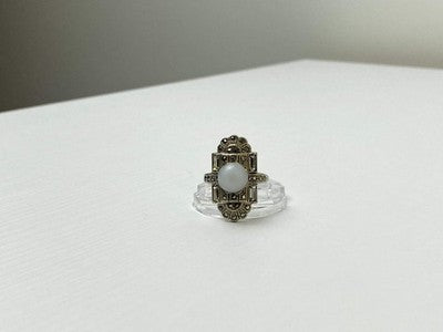 Vintage 925 Sterling Silver Agate, Goshenite & Marcasites Ring Size 5.5
