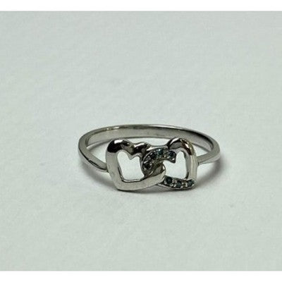925 Sterling Silver Aquamarine "Hearts" Ring Size 7