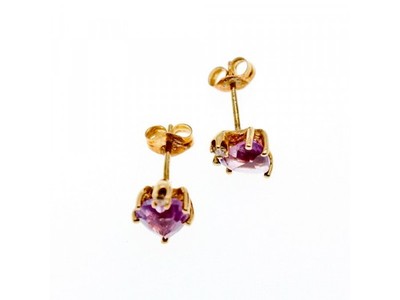 14K Yellow Gold Amethyst & Diamonds "Hearts" Stud Earrings