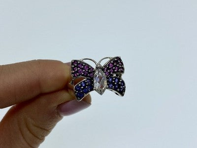 925 Sterling Silver White Topaz, Spinel & Tourmaline "Butterfly" Ring Size 8.5