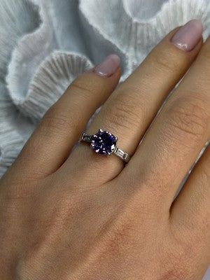 925 Sterling Silver Purple & White Spinel Ring Size 6.5