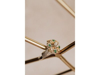 925 Sterling Silver Gold Plated Emerald & Goshenite Ring Size 6.5